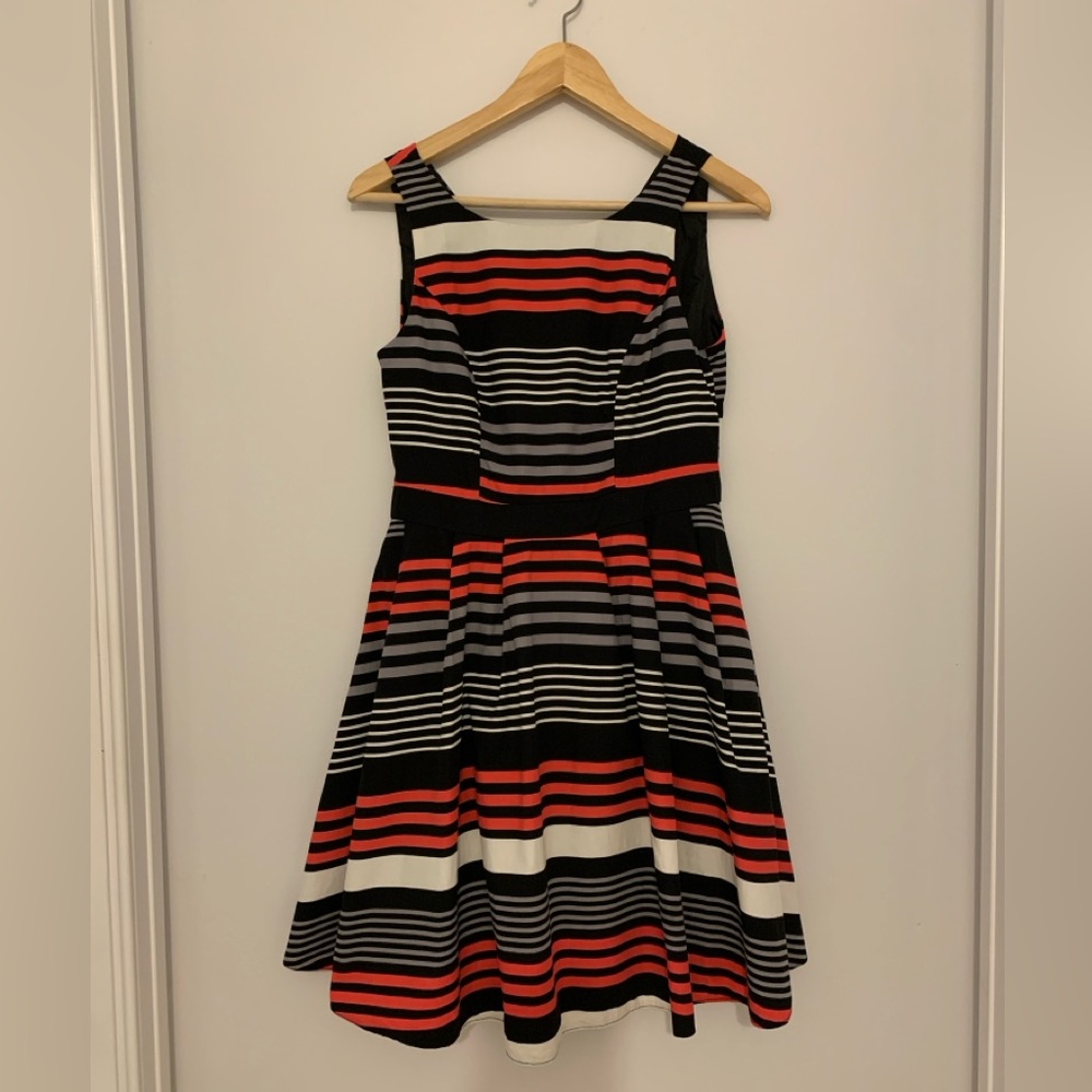 Redherring Striped fit & flare, lined, Black/Red/White,UK 12